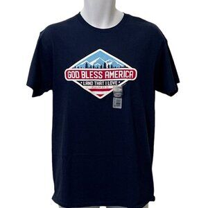 Patriotic God Bless America Men Crew Neck T Shirt Size M Short Sleeve Navy Red